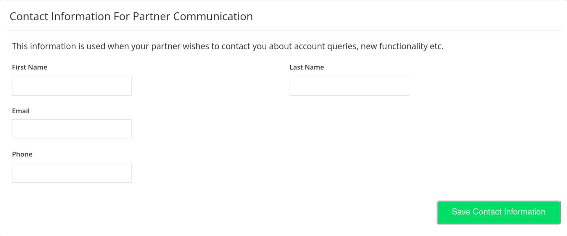 Contact Information For Partner Communication section