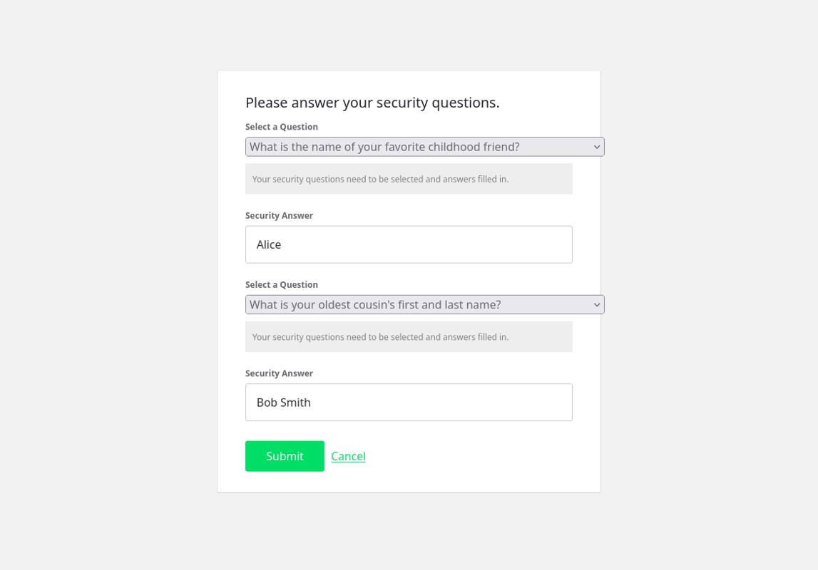 Answering security questions