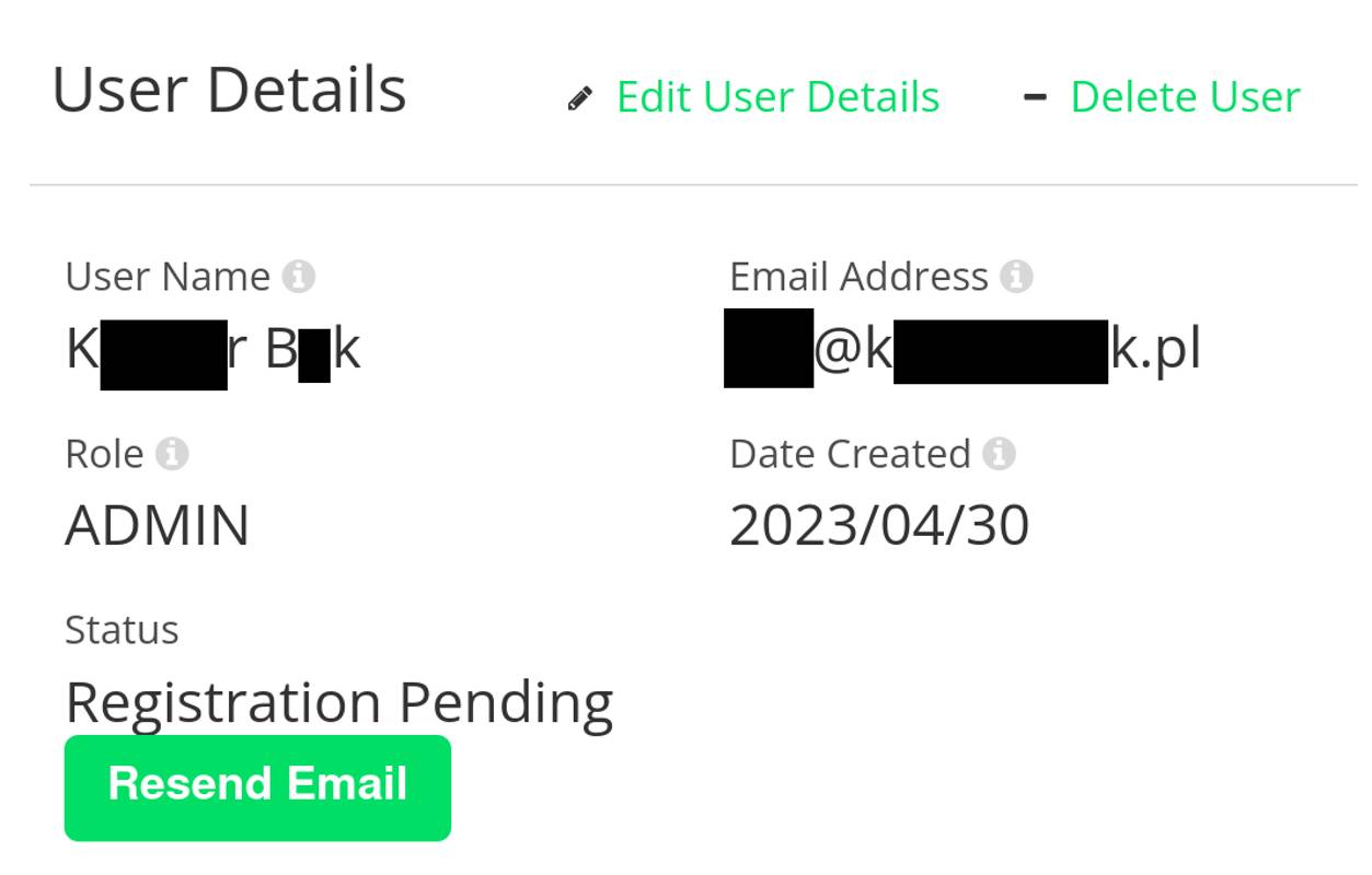 &ldquo;User Details&rdquo; of the created user