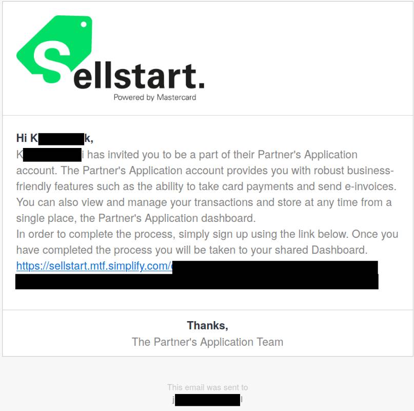 Automatically generated email from Sellstart with further instructions