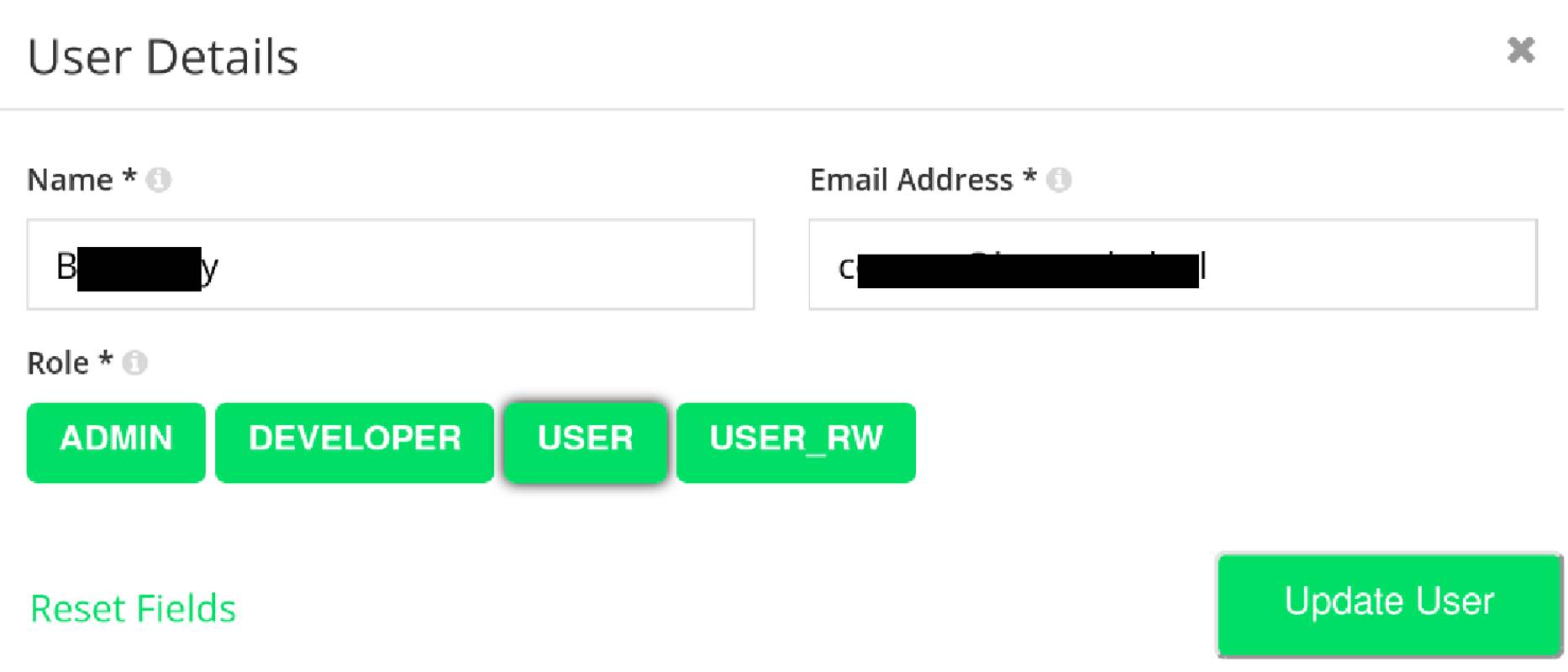 Changed details in the &ldquo;User Details&rdquo; form