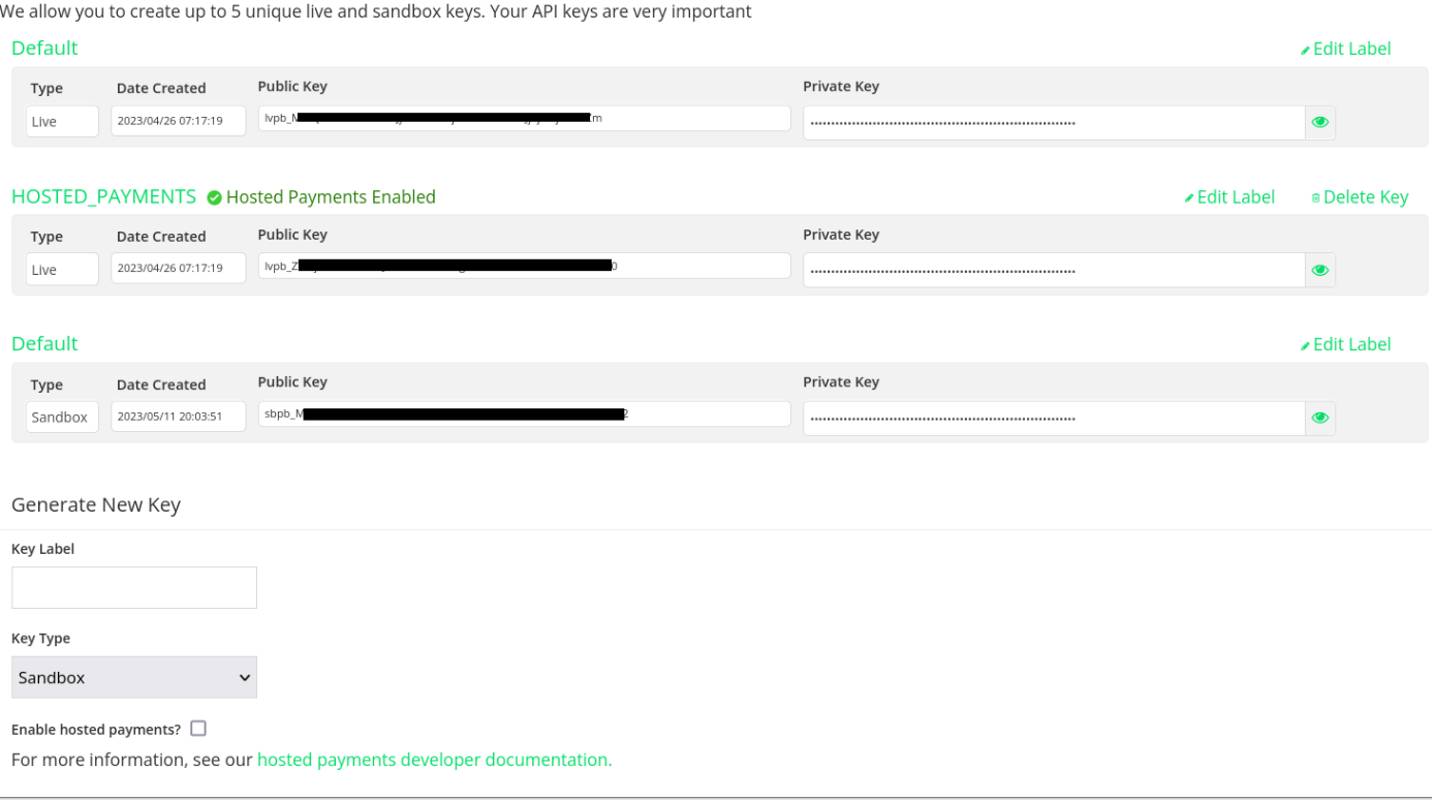 The list of API Keys