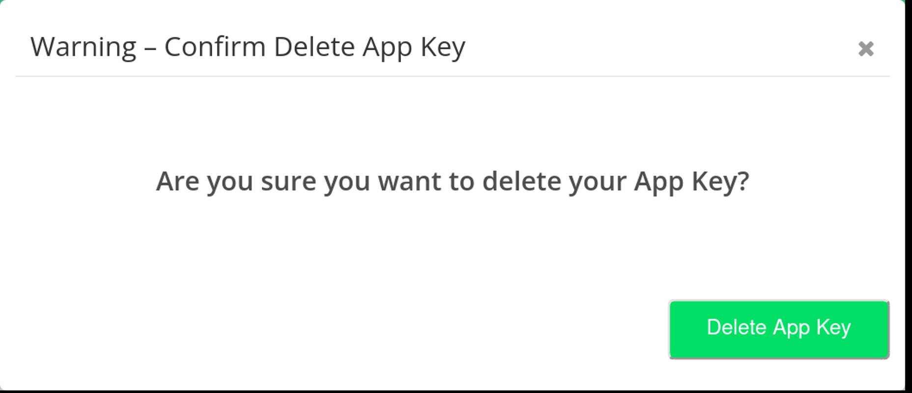 The prompt with information about confirmation of deletion App Key