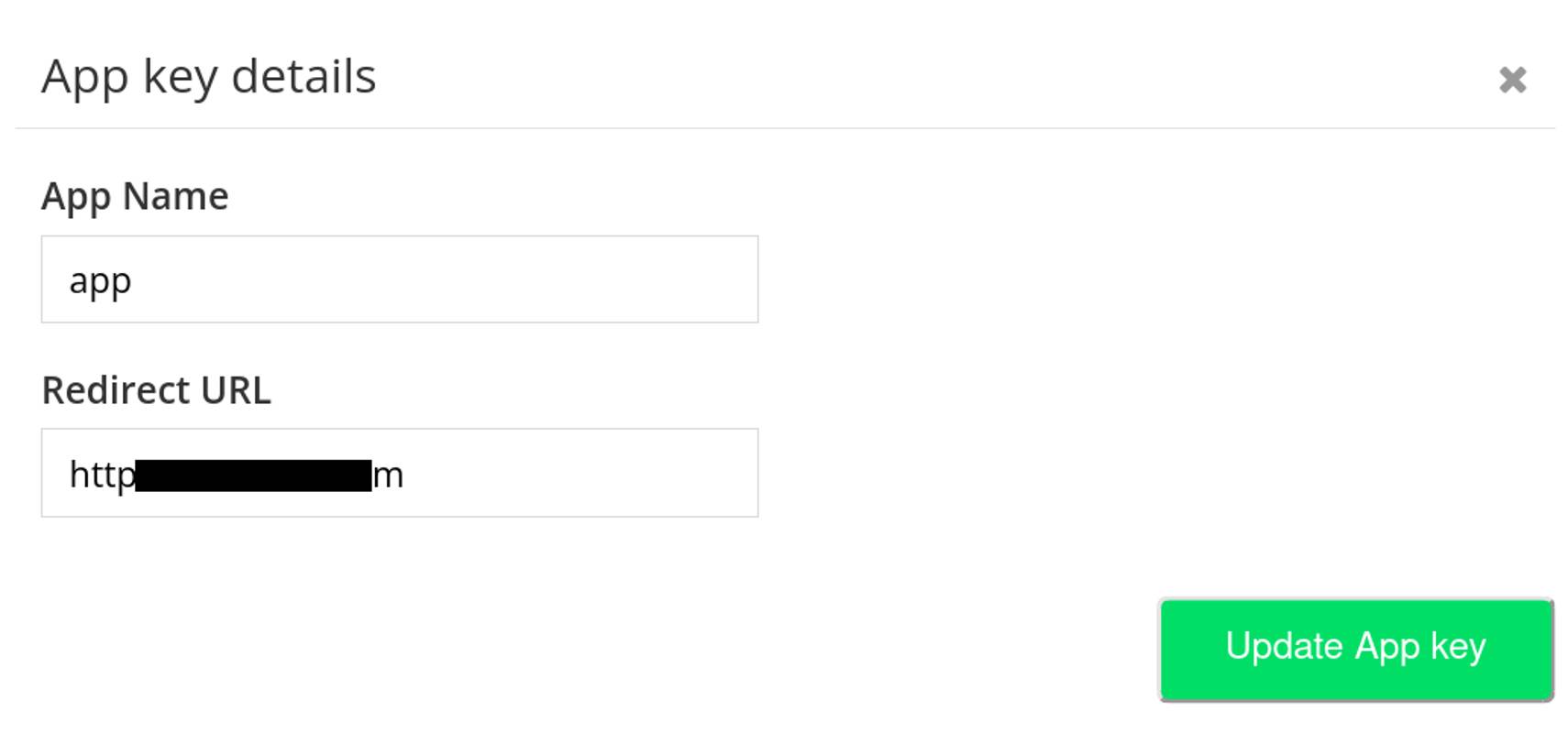 The &ldquo;App key details&rdquo; form
